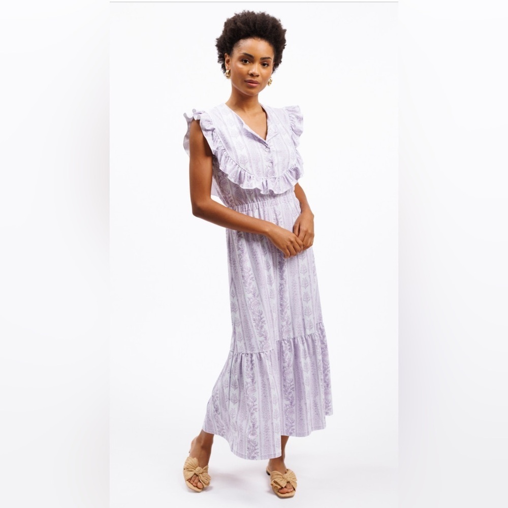 NEW Smith & Quinn Loretta Dress Lavender Haze Ruffle Floral Maxi Large NWT